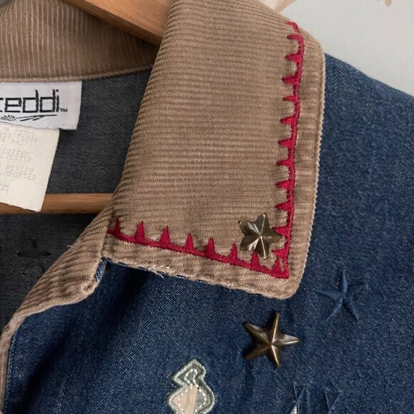 Vtg Teddi Womens Jacket Size M Barn Chore Embroidered Denim Corduroy Lightweight - Picture 3 of 12